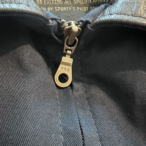 Vtg Sporty's Pilot Shop Navy Blue Flight Bomber Leather Collar  Type A5 Jacket L - Picture 6 of 13